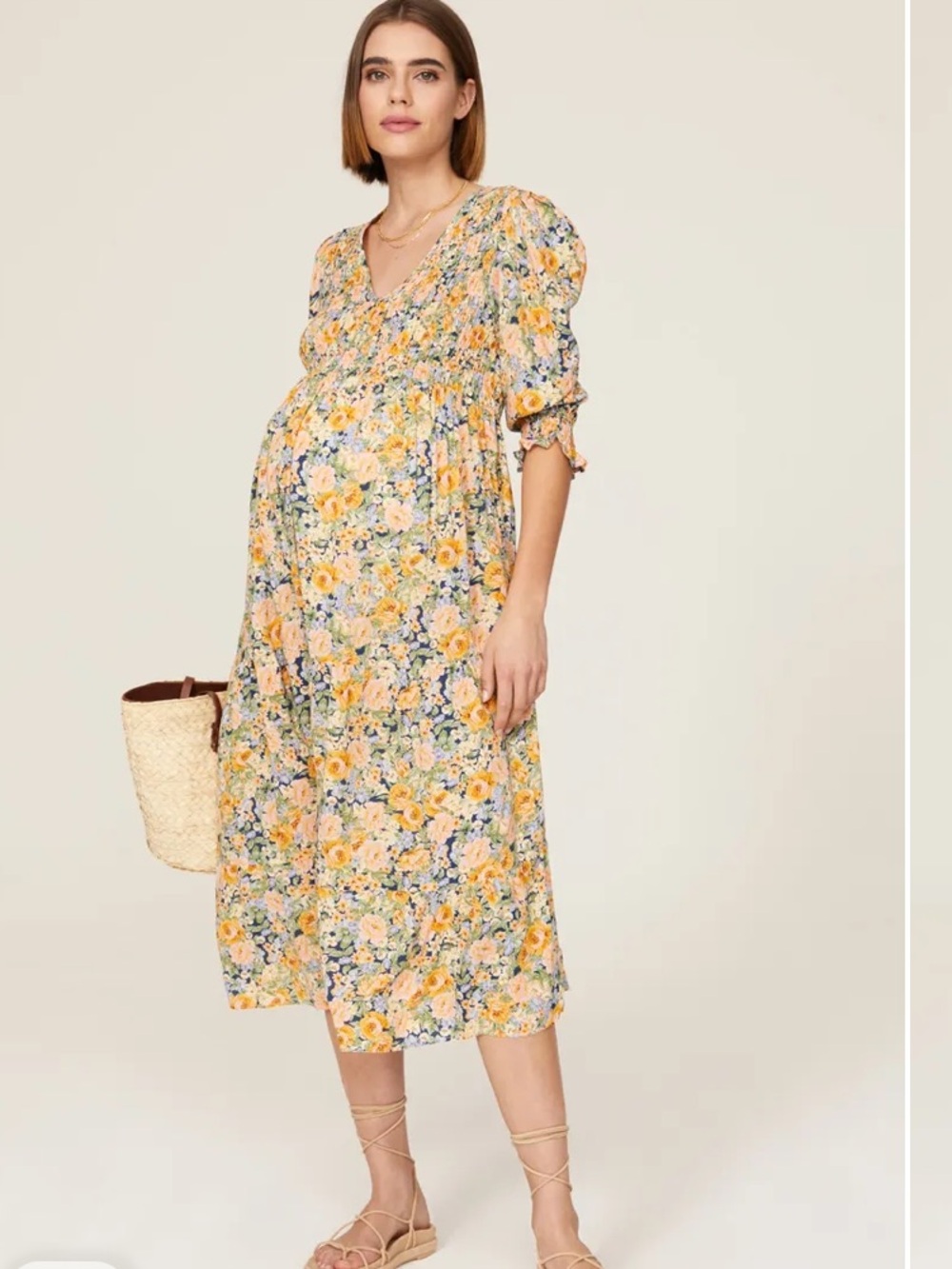 Meredith Maternity Dress by Isabella Oliver. Tiered skirt, puff 3/4 sleeve. 4